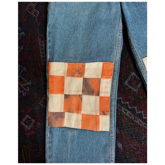 Levi's 550 MARCHÉ x HOUSE OF TAME Checker Patchwork Jeans | 29 W 29 L | Blue - Picture 5 of 7